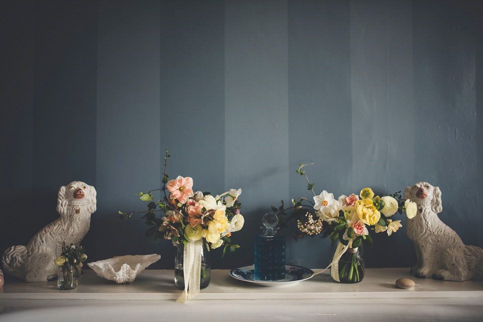 The bride made her own beautiful dress for her Spring time wedding in Cornwall. Photography by Amy Shore.