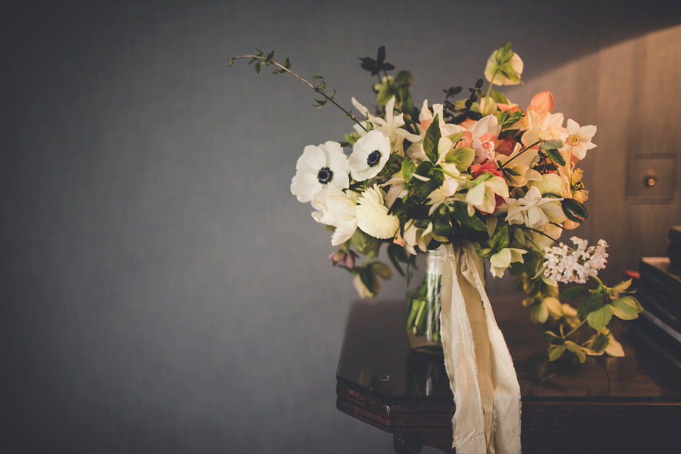 The bride made her own beautiful dress for her Spring time wedding in Cornwall. Photography by Amy Shore.