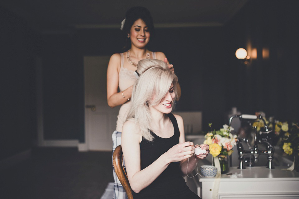 The bride made her own beautiful dress for her Spring time wedding in Cornwall. Photography by Amy Shore.