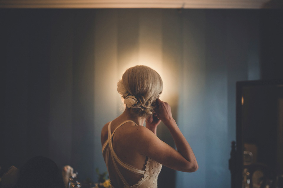 The bride made her own beautiful dress for her Spring time wedding in Cornwall. Photography by Amy Shore.