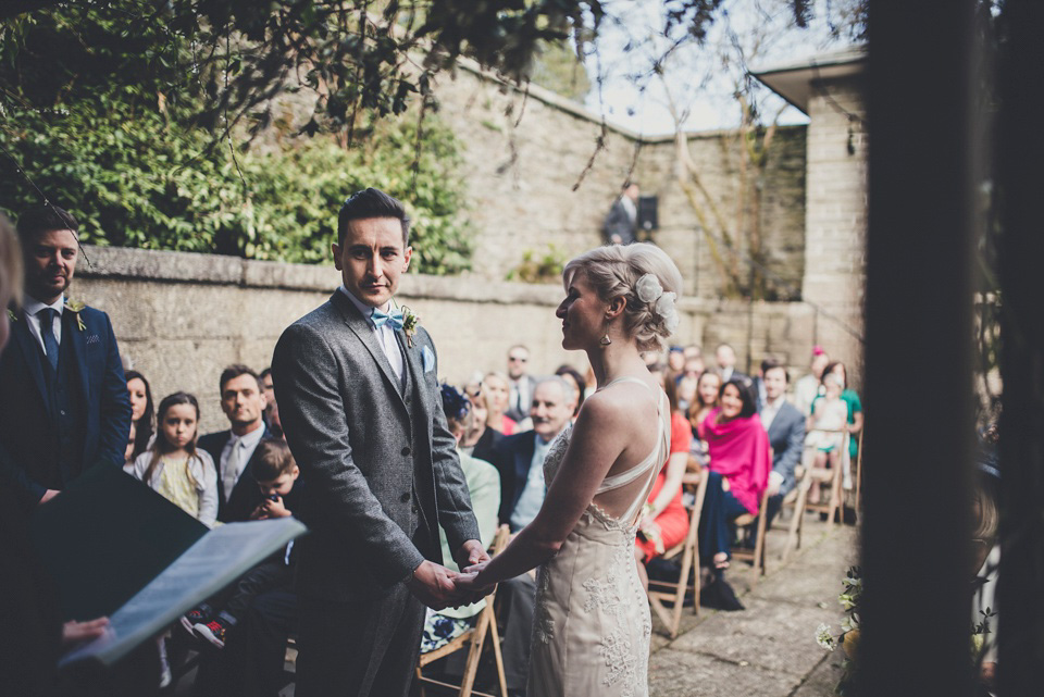 The bride made her own beautiful dress for her Spring time wedding in Cornwall. Photography by Amy Shore.