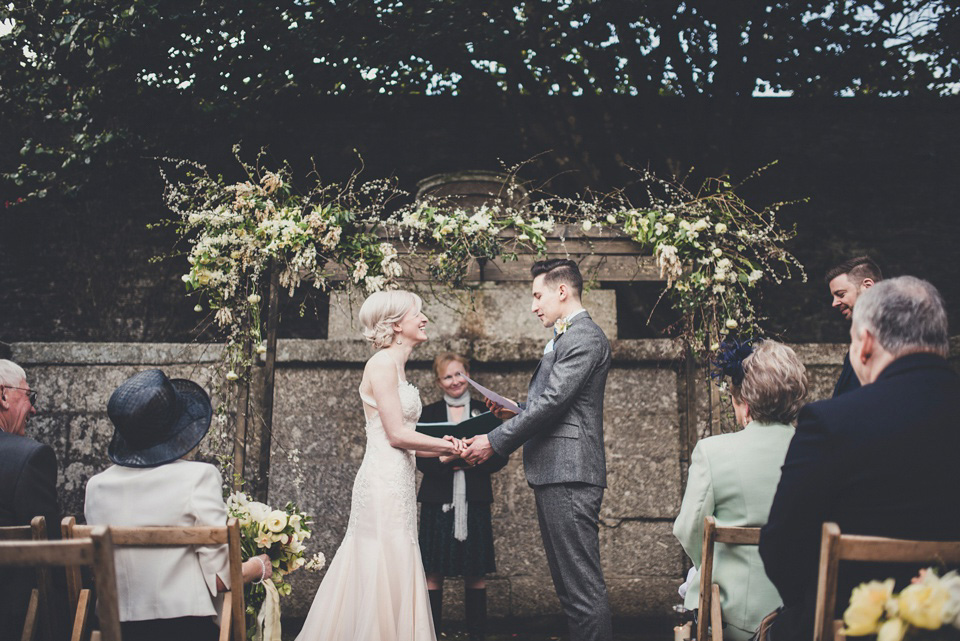 The bride made her own beautiful dress for her Spring time wedding in Cornwall. Photography by Amy Shore.