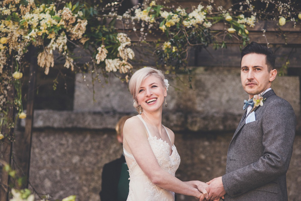 The bride made her own beautiful dress for her Spring time wedding in Cornwall. Photography by Amy Shore.