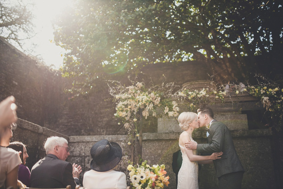 The bride made her own beautiful dress for her Spring time wedding in Cornwall. Photography by Amy Shore.