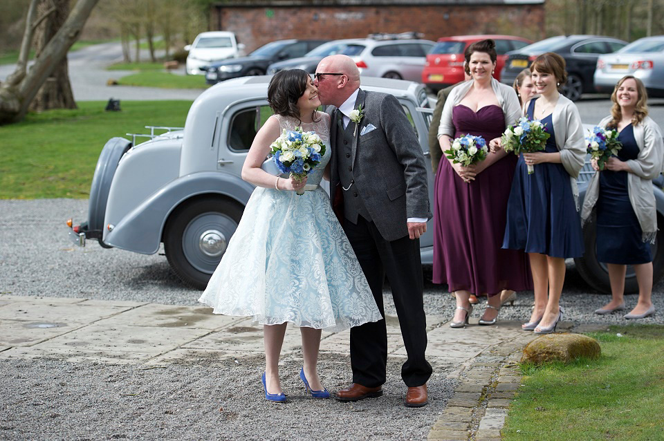 Duck Egg Blue Fifties Style Tea Dress for A Vintage Inspired Spring Barn Wedding