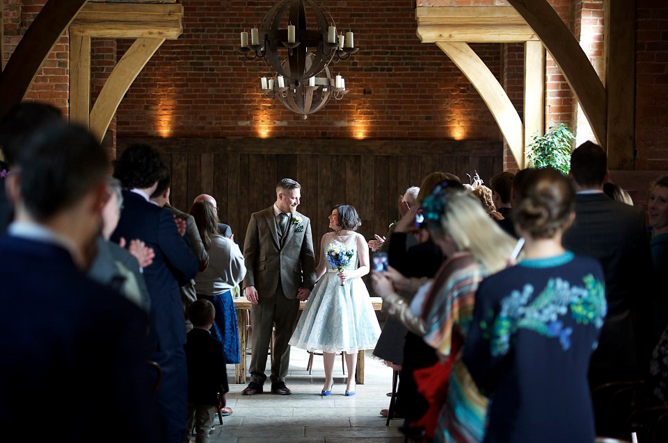 Duck Egg Blue Fifties Style Tea Dress for A Vintage Inspired Spring Barn Wedding