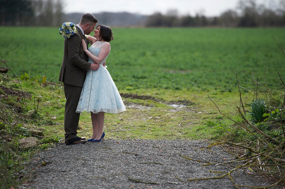 Duck Egg Blue Fifties Style Tea Dress for A Vintage Inspired Spring Barn Wedding