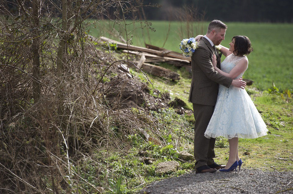 Duck Egg Blue Fifties Style Tea Dress for A Vintage Inspired Spring Barn Wedding