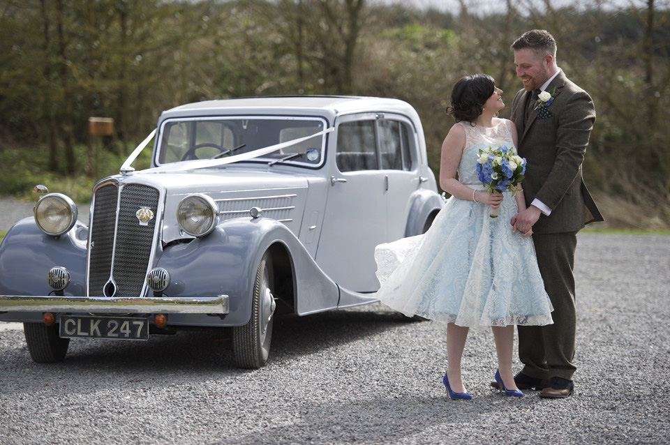 Duck Egg Blue Fifties Style Tea Dress for A Vintage Inspired Spring Barn Wedding