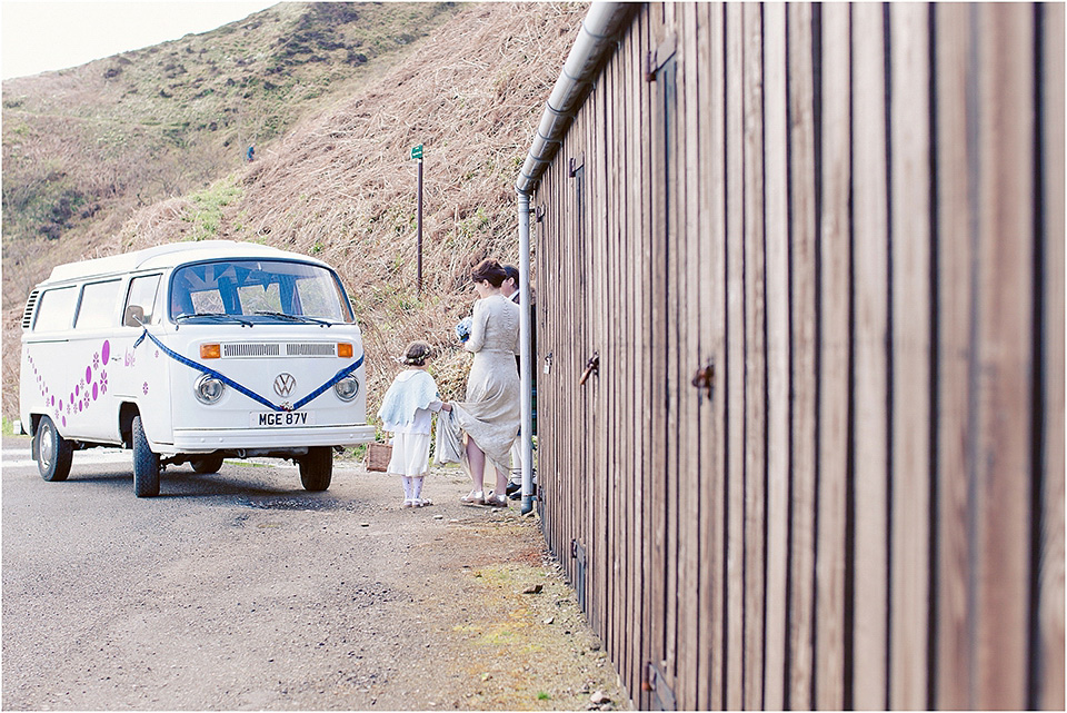 The bride wears a 1930s original vintage wedding gown for her village hall wedding in Scotland. Photography by Michelle Turnbull.