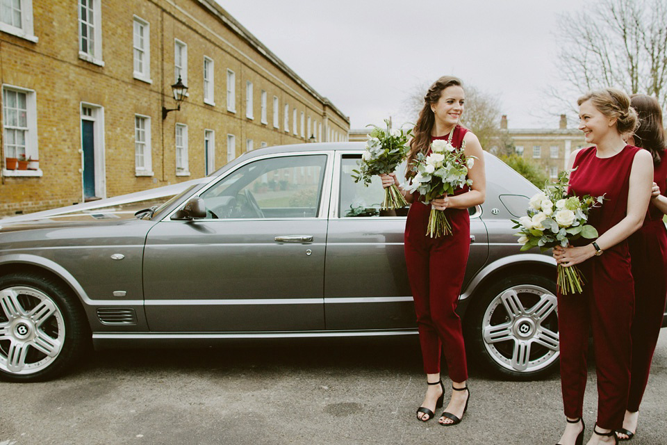 The bride wears Vivienne Westwood and Gold Rupert Sanderson shoes for her wedding at The Asylum in Peckham, London. Photography by David Jenkins.