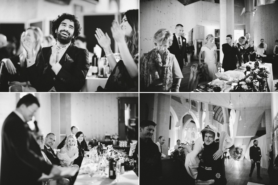 The bride wears Vivienne Westwood and Gold Rupert Sanderson shoes for her wedding at The Asylum in Peckham, London. Photography by David Jenkins.