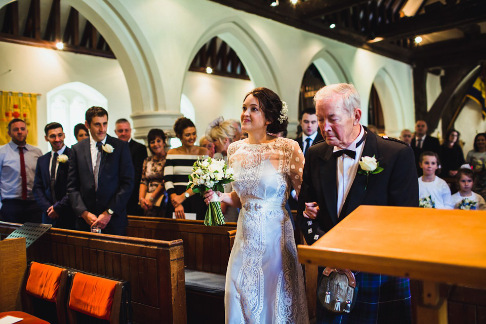 The bride wears a pale blue dress by Katya Katya Shehurina for her Spring, rural style wedding at Great Street Barn. Photography by Amy B.