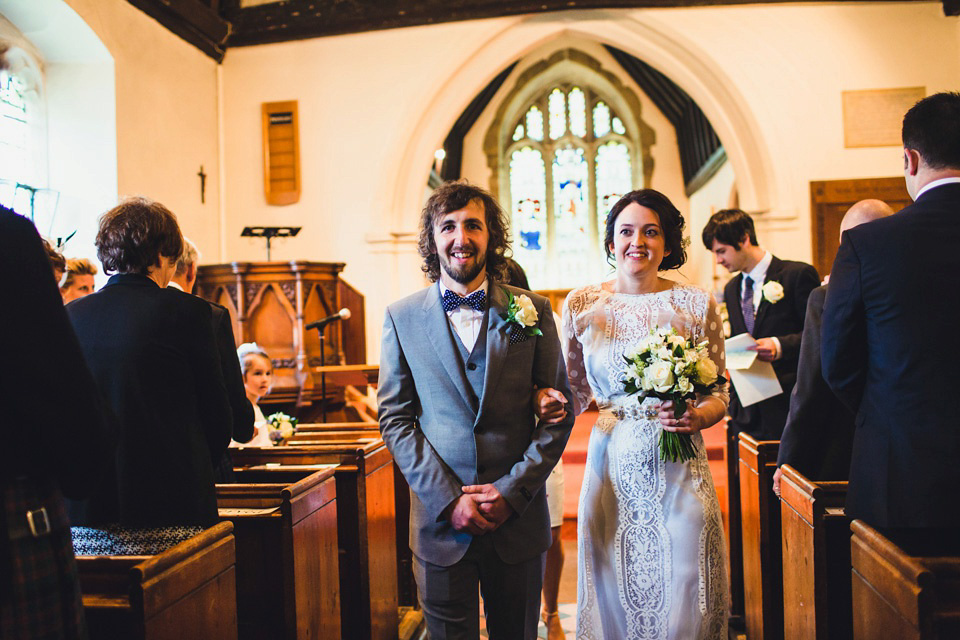 The bride wears a pale blue dress by Katya Katya Shehurina for her Spring, rural style wedding at Great Street Barn. Photography by Amy B.