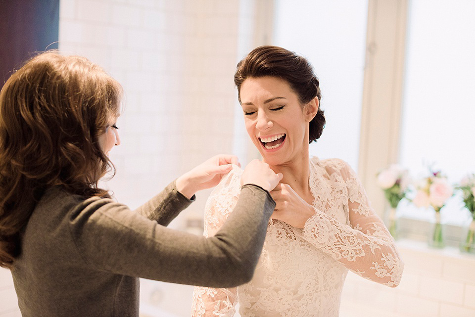 The bride wears Temperley London for her Wiltons Music Hall wedding in London. Photography by Razia Jukes.