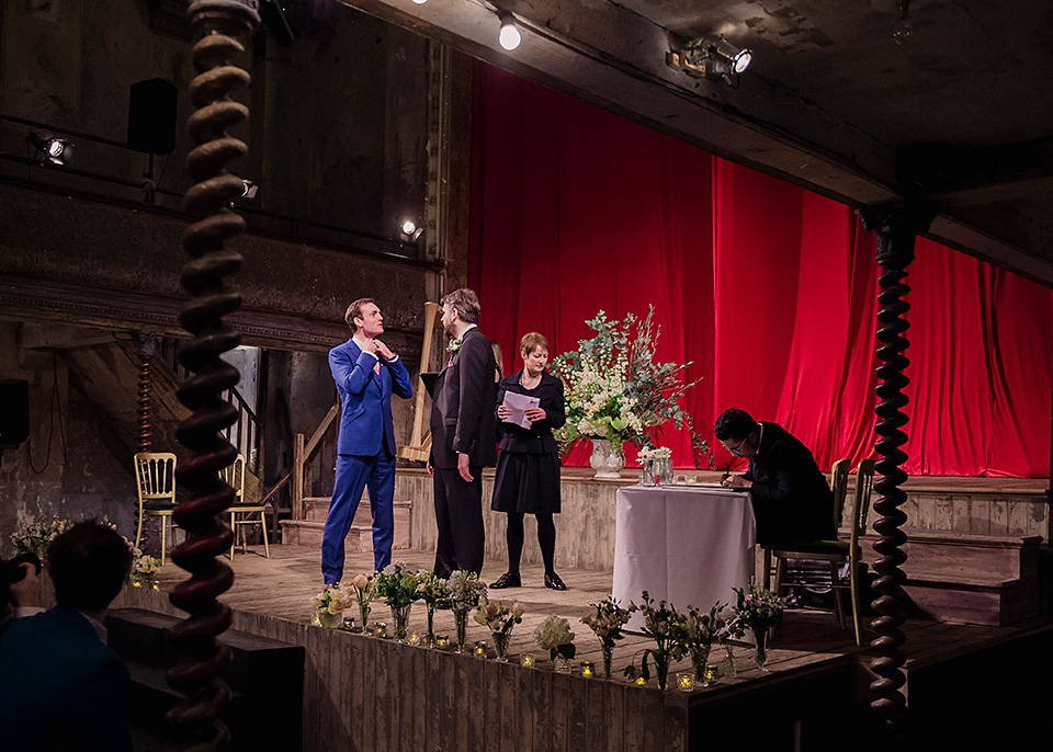 The bride wears Temperley London for her Wiltons Music Hall wedding in London. Photography by Razia Jukes.