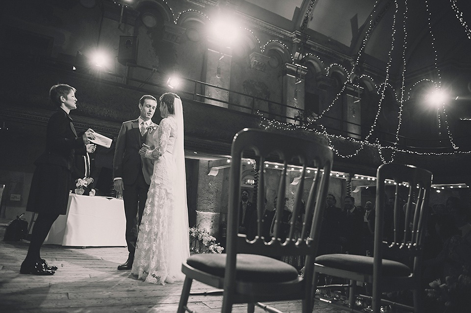 The bride wears Temperley London for her Wiltons Music Hall wedding in London. Photography by Razia Jukes.