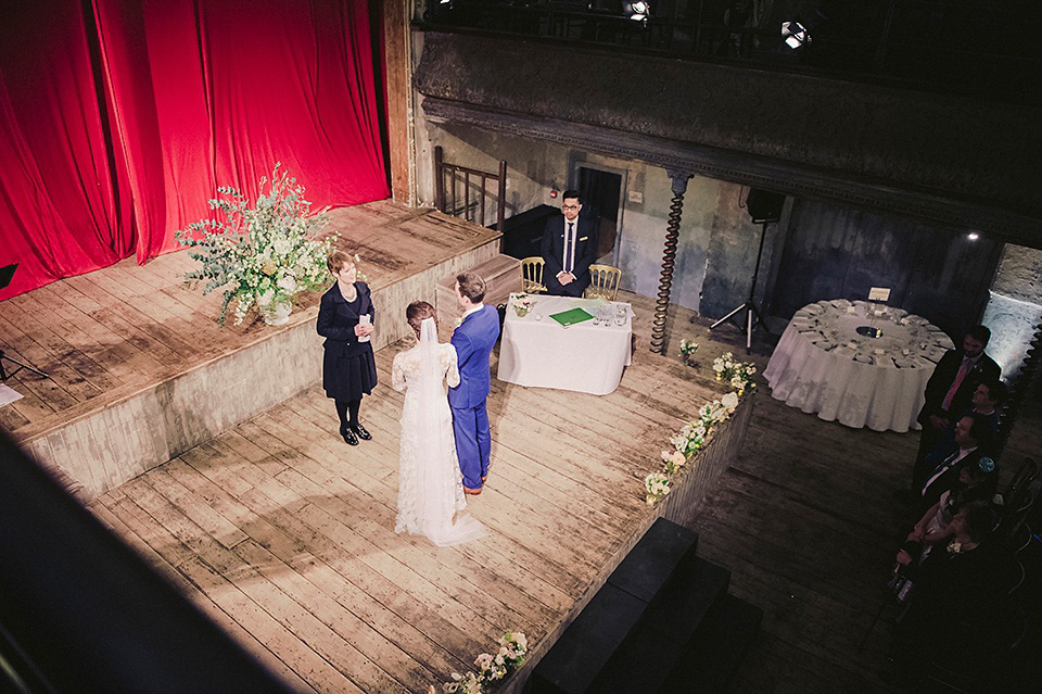 The bride wears Temperley London for her Wiltons Music Hall wedding in London. Photography by Razia Jukes.