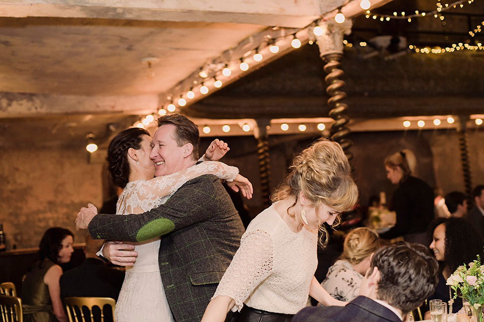 The bride wears Temperley London for her Wiltons Music Hall wedding in London. Photography by Razia Jukes.