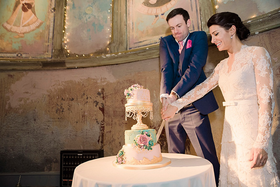 The bride wears Temperley London for her Wiltons Music Hall wedding in London. Photography by Razia Jukes.