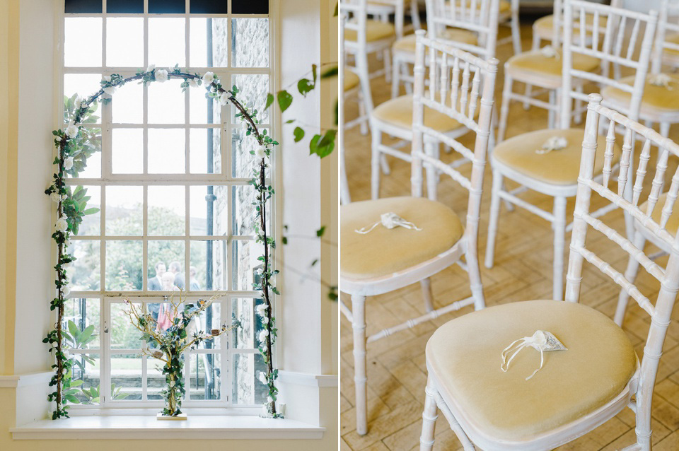 Bride Thea wears a Halfpenny London gown for her laid back dinner party wedding. Photography by John Barwood.