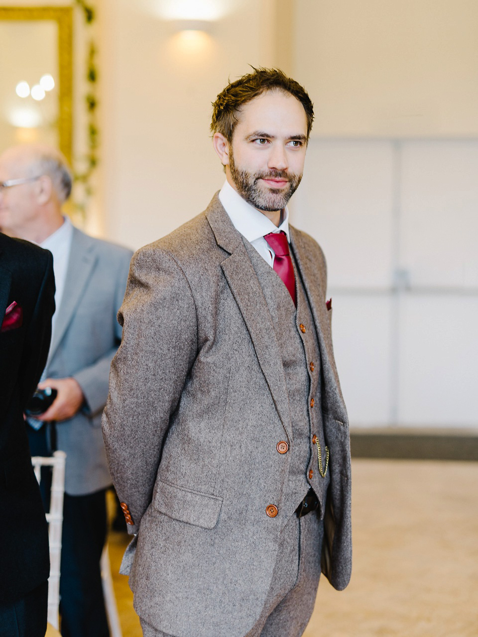 Bride Thea wears a Halfpenny London gown for her laid back dinner party wedding. Photography by John Barwood.