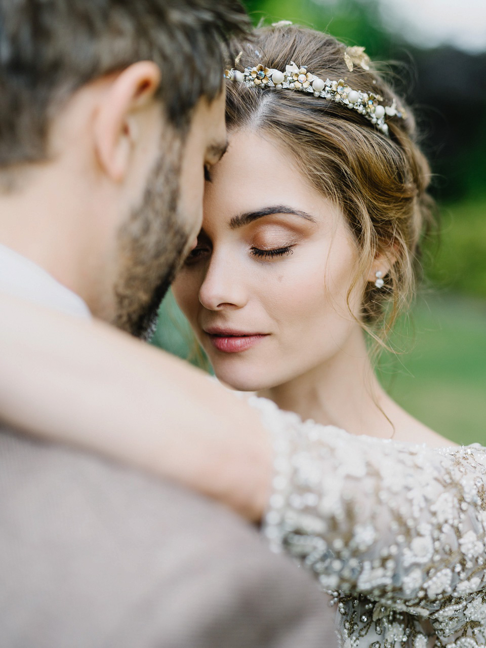 Bride Thea wears a Halfpenny London gown for her laid back dinner party wedding. Photography by John Barwood.