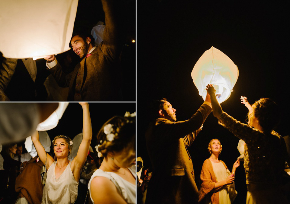 Bride Thea wears a Halfpenny London gown for her laid back dinner party wedding. Photography by John Barwood.