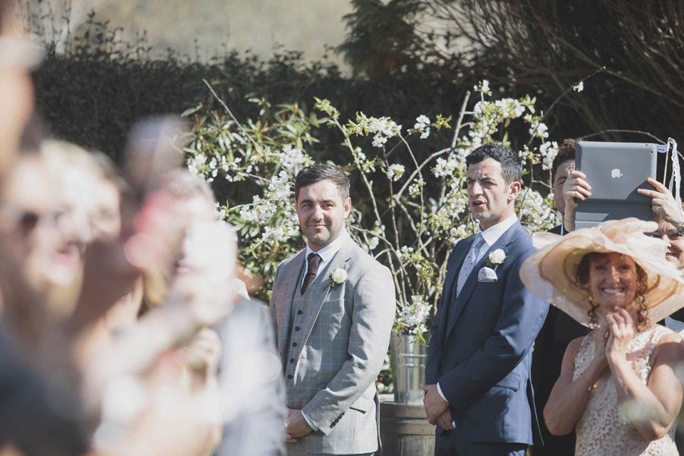 A grecian style gown by Jenny Packham for a rustic inspired Italian Scottish Humanist barn wedding. Images by Mirrorbox Photography.