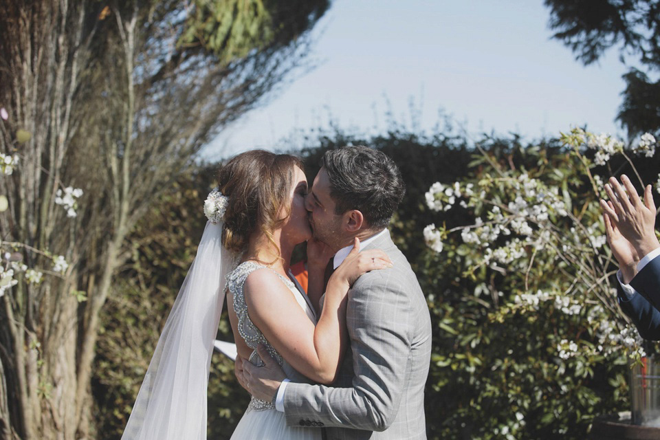 A grecian style gown by Jenny Packham for a rustic inspired Italian Scottish Humanist barn wedding. Images by Mirrorbox Photography.