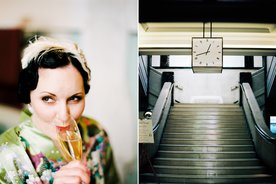 A 1930's Art Deco inspired wedding at The Assembly Rooms in London. Images shot on 35mm film by Peachey Photography.