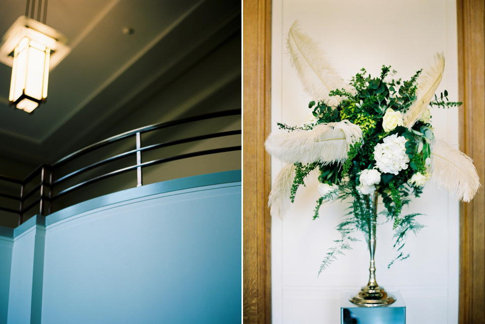 A 1930's Art Deco inspired wedding at The Assembly Rooms in London. Images shot on 35mm film by Peachey Photography.