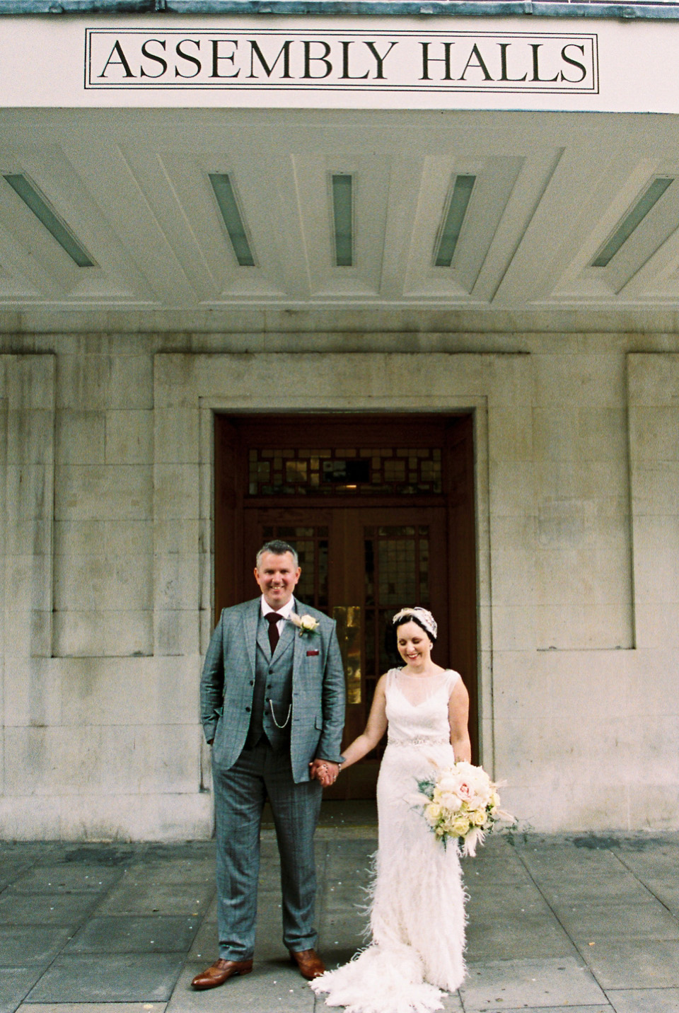 A 1930's Art Deco inspired wedding at The Assembly Rooms in London. Images shot on 35mm film by Peachey Photography.