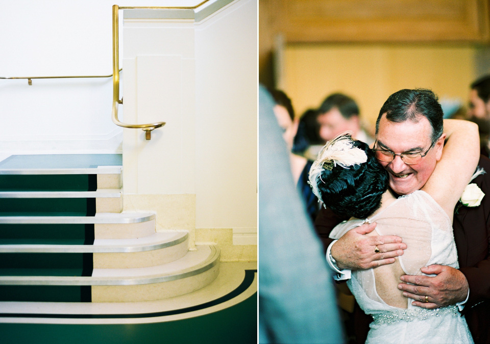 A 1930's Art Deco inspired wedding at The Assembly Rooms in London. Images shot on 35mm film by Peachey Photography.