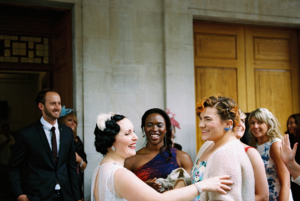 A 1930's Art Deco inspired wedding at The Assembly Rooms in London. Images shot on 35mm film by Peachey Photography.