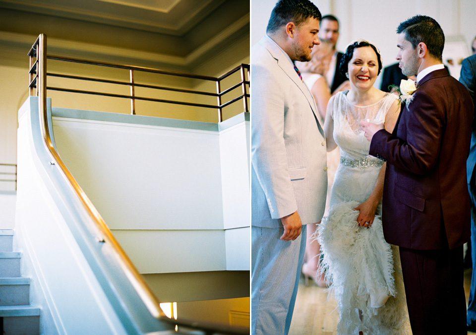 A 1930's Art Deco inspired wedding at The Assembly Rooms in London. Images shot on 35mm film by Peachey Photography.