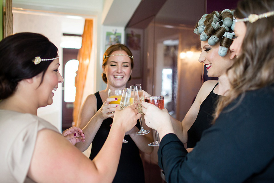 The bride wears Eliza Jane Howell for her Great Gatsby inspired city wedding. Photography by Jo Hastings.