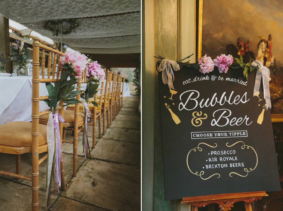 The bride wears a beautiful floral crown and Charlie Brear dress for her house party wedding at Maunsel House in Somerset. Photography by McKinley Rodgers.