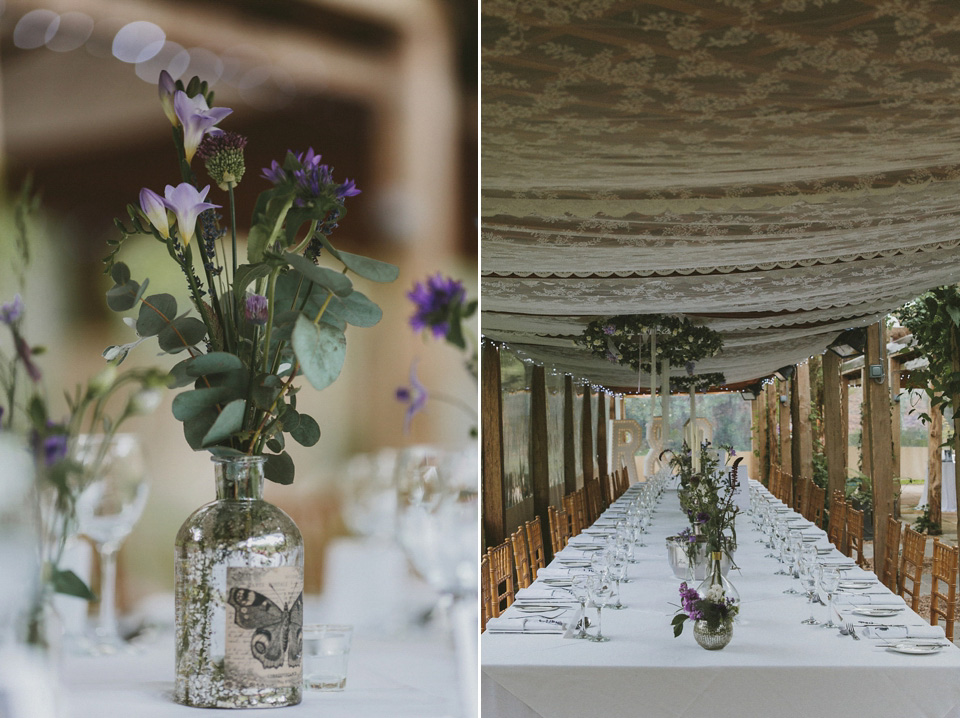 The bride wears a beautiful floral crown and Charlie Brear dress for her house party wedding at Maunsel House in Somerset. Photography by McKinley Rodgers.