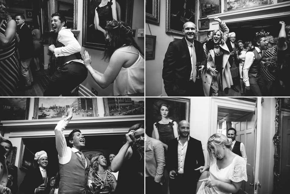 The bride wears a beautiful floral crown and Charlie Brear dress for her house party wedding at Maunsel House in Somerset. Photography by McKinley Rodgers.