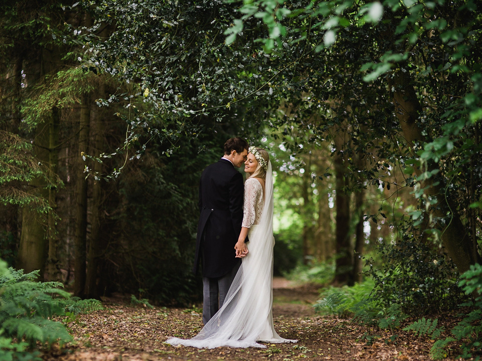 A Chic Laure de Sagazan Gown for a Boho Luxe English Country Wedding. Photography by John Barwood.