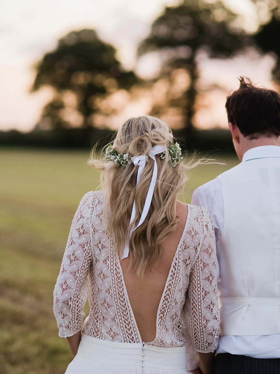 A Chic Laure de Sagazan Gown for a Boho Luxe English Country Wedding. Photography by John Barwood.