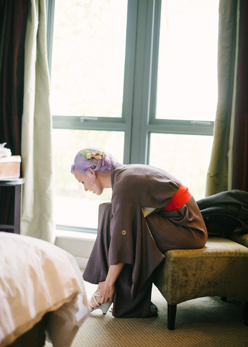 Lilac Hair and Pastel Flowers for an Intimate Springtime Pub Wedding Shot on Film. Photography by Hannah Duffy.