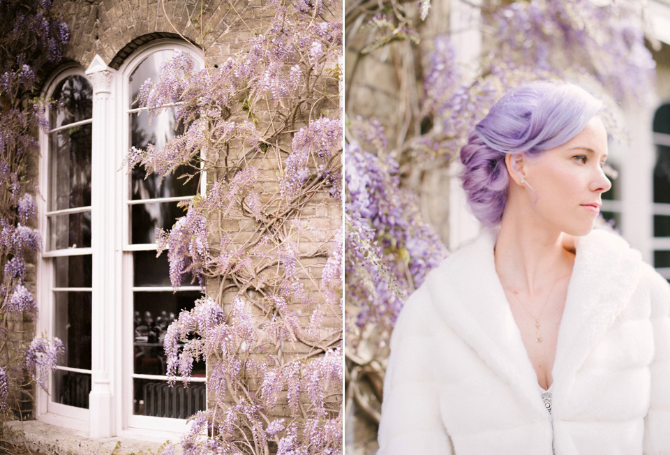 Lilac Hair and Pastel Flowers for an Intimate Springtime Pub Wedding Shot on Film. Photography by Hannah Duffy.