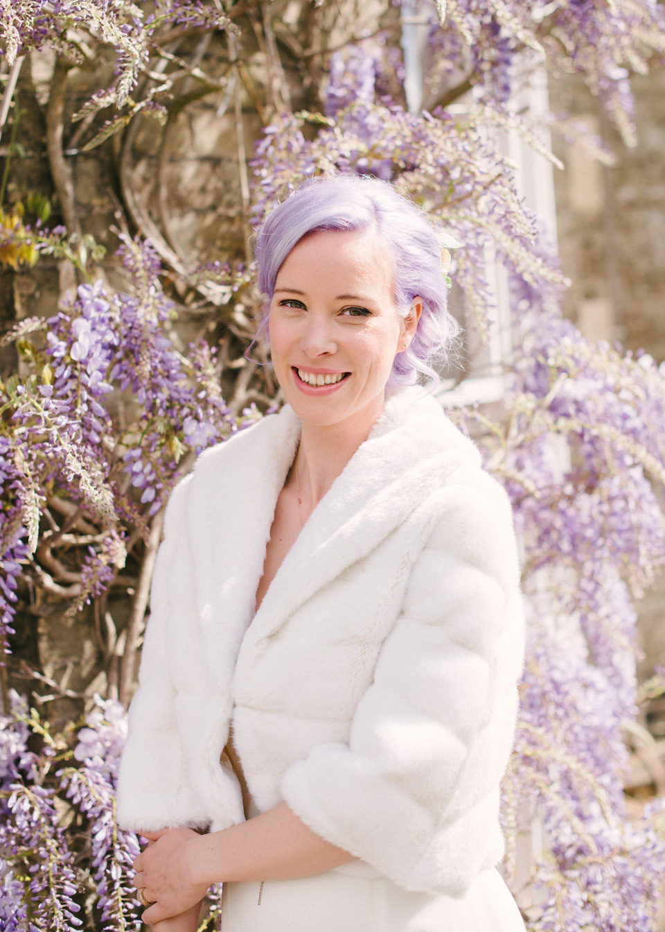 Lilac Hair and Pastel Flowers for an Intimate Springtime Pub Wedding Shot on Film. Photography by Hannah Duffy.