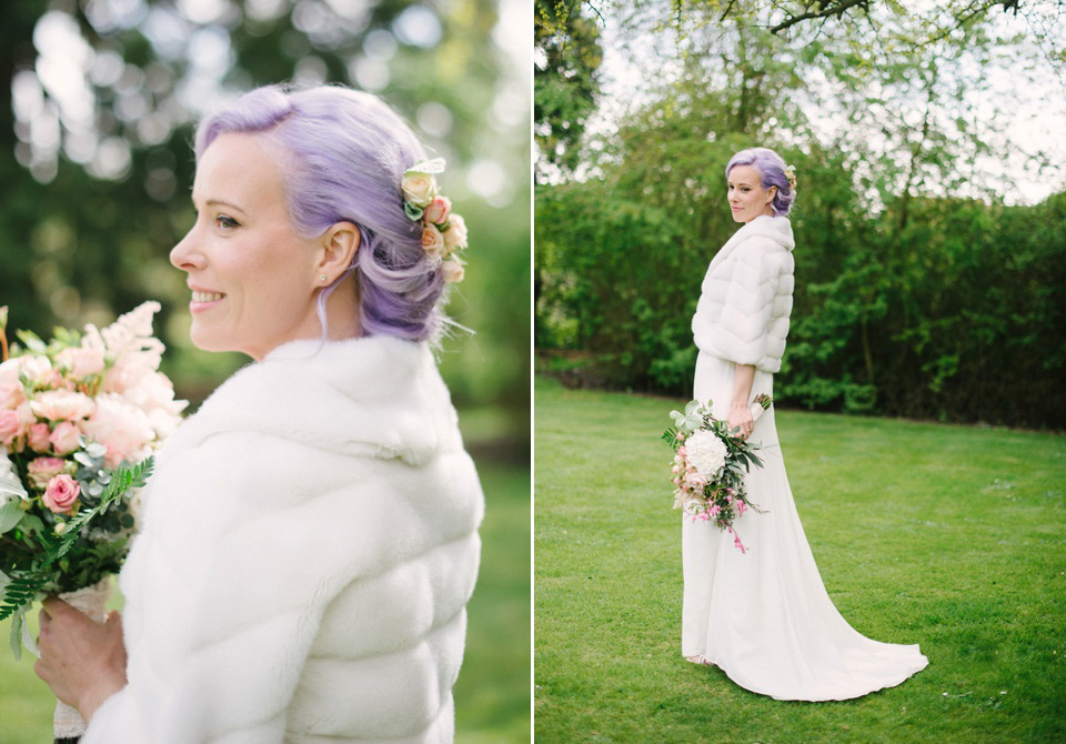 Lilac Hair and Pastel Flowers for an Intimate Springtime Pub Wedding Shot on Film. Photography by Hannah Duffy.