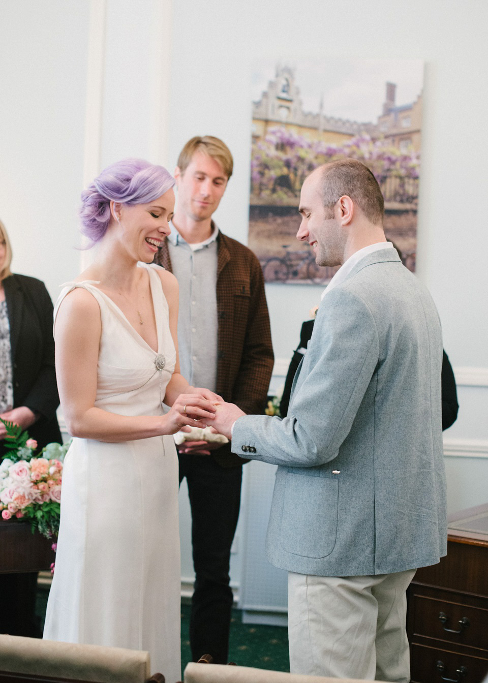 Lilac Hair and Pastel Flowers for an Intimate Springtime Pub Wedding Shot on Film. Photography by Hannah Duffy.