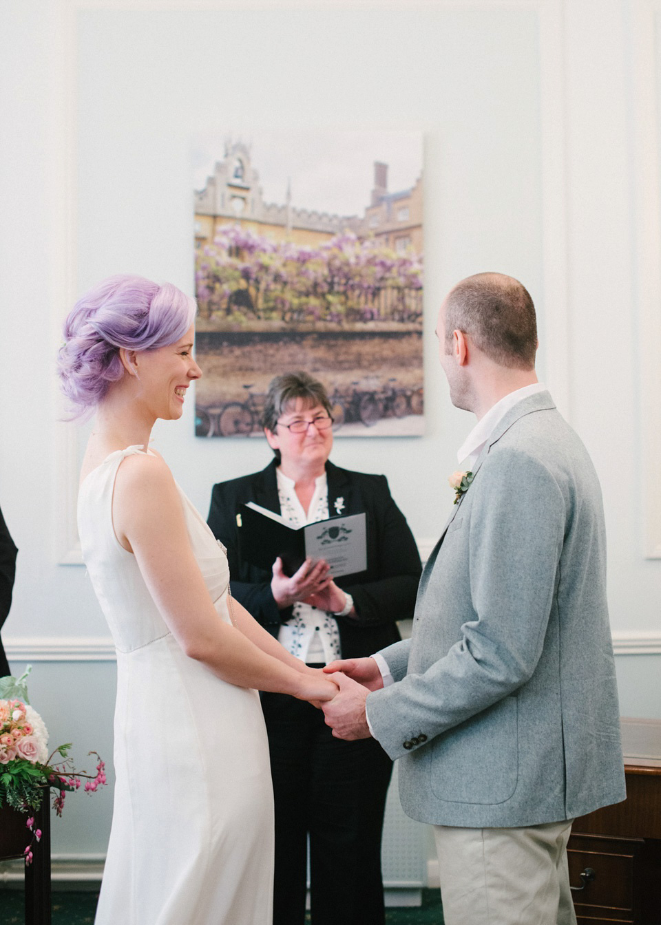 Lilac Hair and Pastel Flowers for an Intimate Springtime Pub Wedding Shot on Film. Photography by Hannah Duffy.