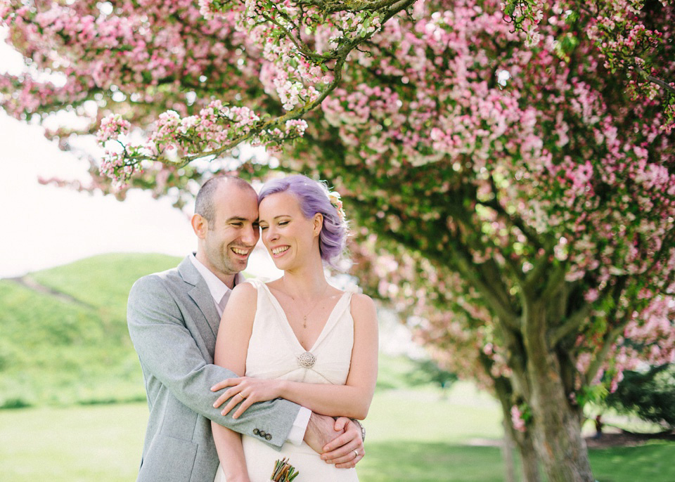 Lilac Hair and Pastel Flowers for an Intimate Springtime Pub Wedding Shot on Film. Photography by Hannah Duffy.