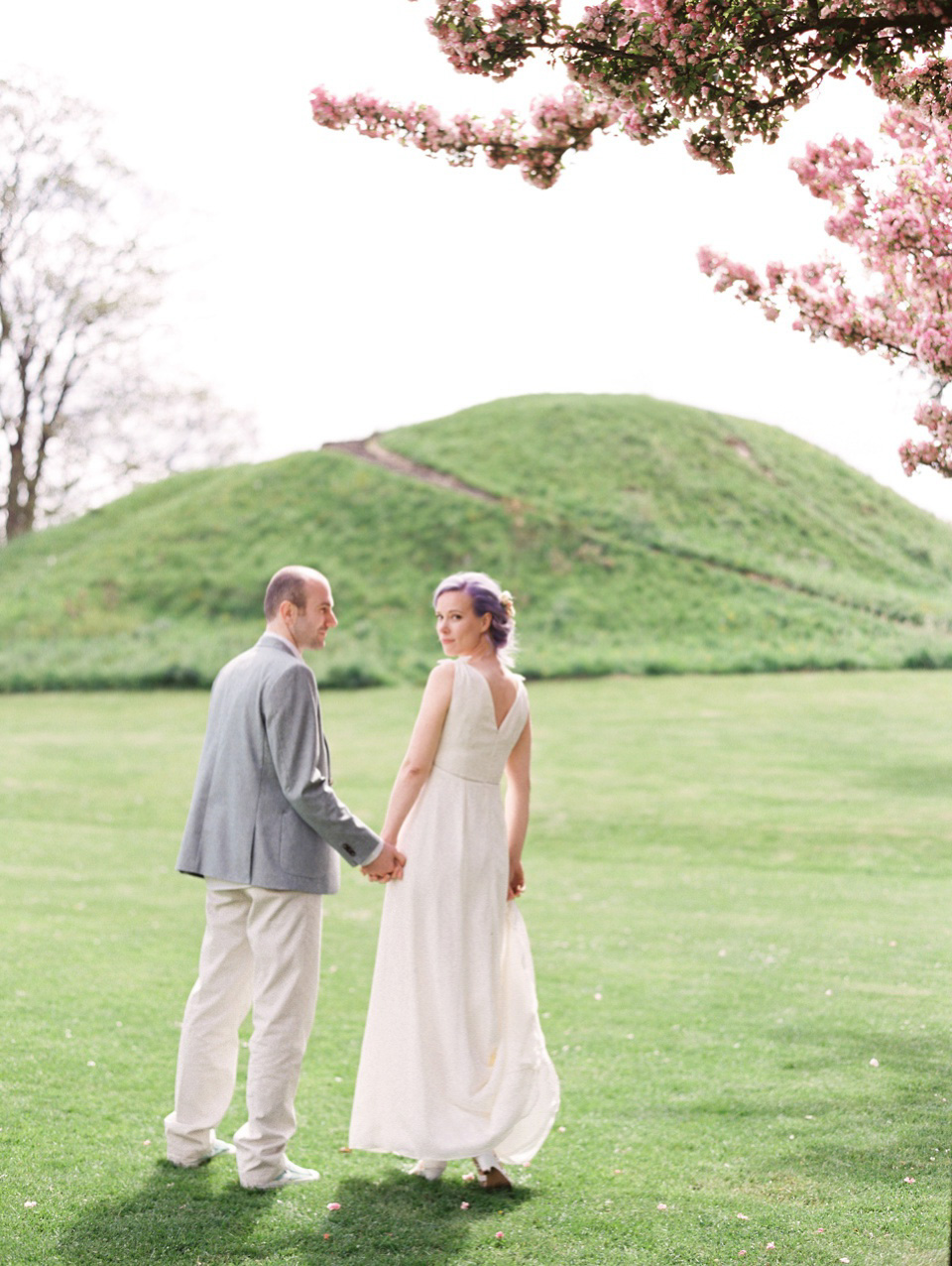 Lilac Hair and Pastel Flowers for an Intimate Springtime Pub Wedding Shot on Film. Photography by Hannah Duffy.